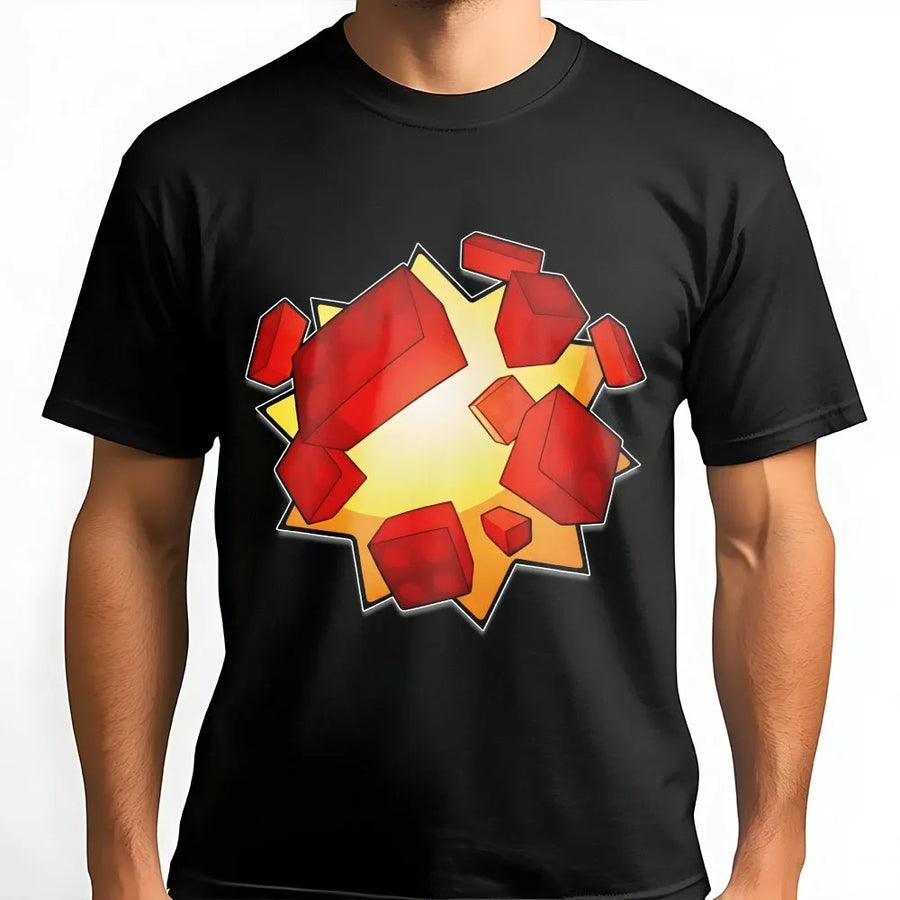 Building Block Exploding Graphic T-Shirt | Retro Gaming Style | 100% Soft Cotton | Gift For Gamer Kids and Teens