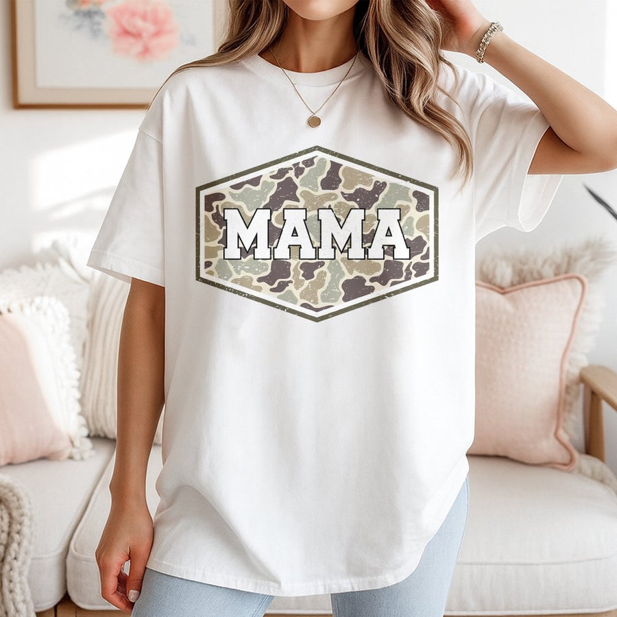 Camo Mama T-Shirt | Distressed Camouflage Graphic Print | 100% Cotton Premium Tee | Trendy Mother's Day 2026 Gift for Mom