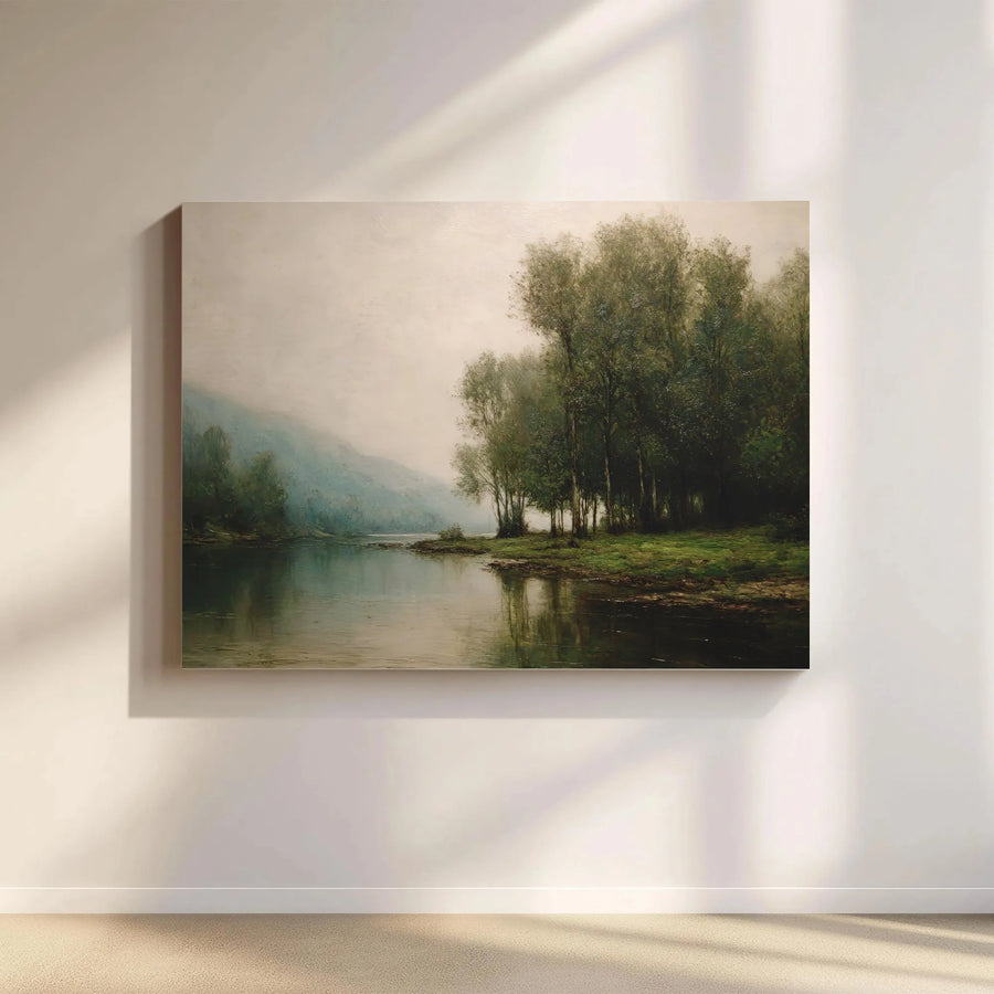 Vintage Landscape Canvas Art | Moody River & Forest Scene Print | Premium Gallery Wrapped Wall Decor | Farmhouse Living Room Gift