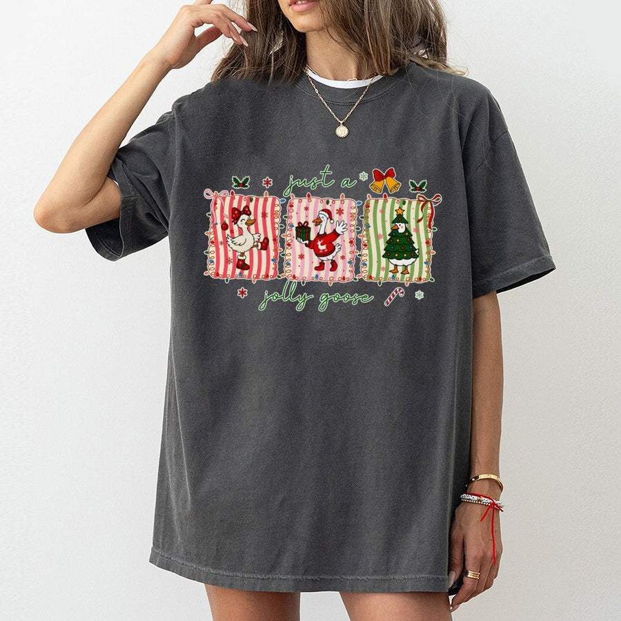 Jolly Goose Christmas T-Shirt | Funny Holiday Birds Graphic Tee | Premium 100% Cotton Apparel | Cute Winter Gift for Goose Lovers