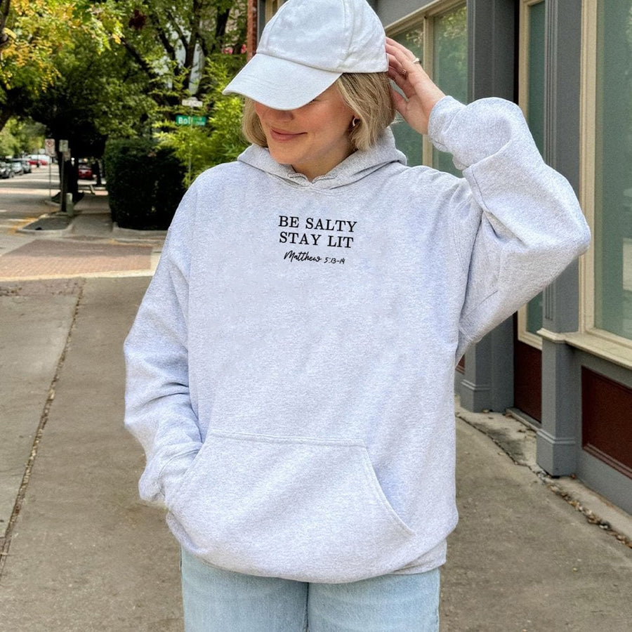 Be Salty Stay Lit Christian Hoodie | Matthew 5:13-14 Faith Quote | Premium Cotton-Blend Sweatshirt | Religious Gift for Men and Women