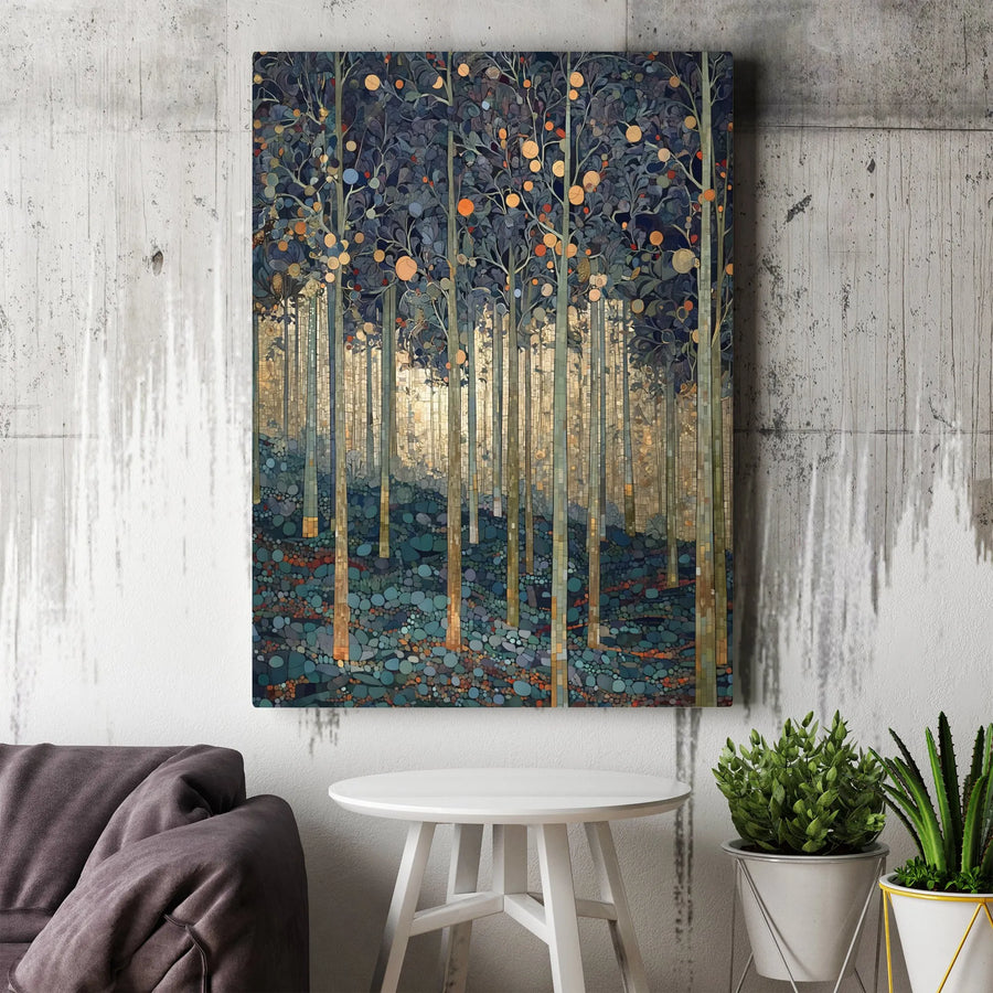 Art Nouveau Forest Canvas Wall Art | Klimt Inspired Golden Orchard Print | Premium Thick Gallery Wrap | Modern Abstract Home Decor Gift