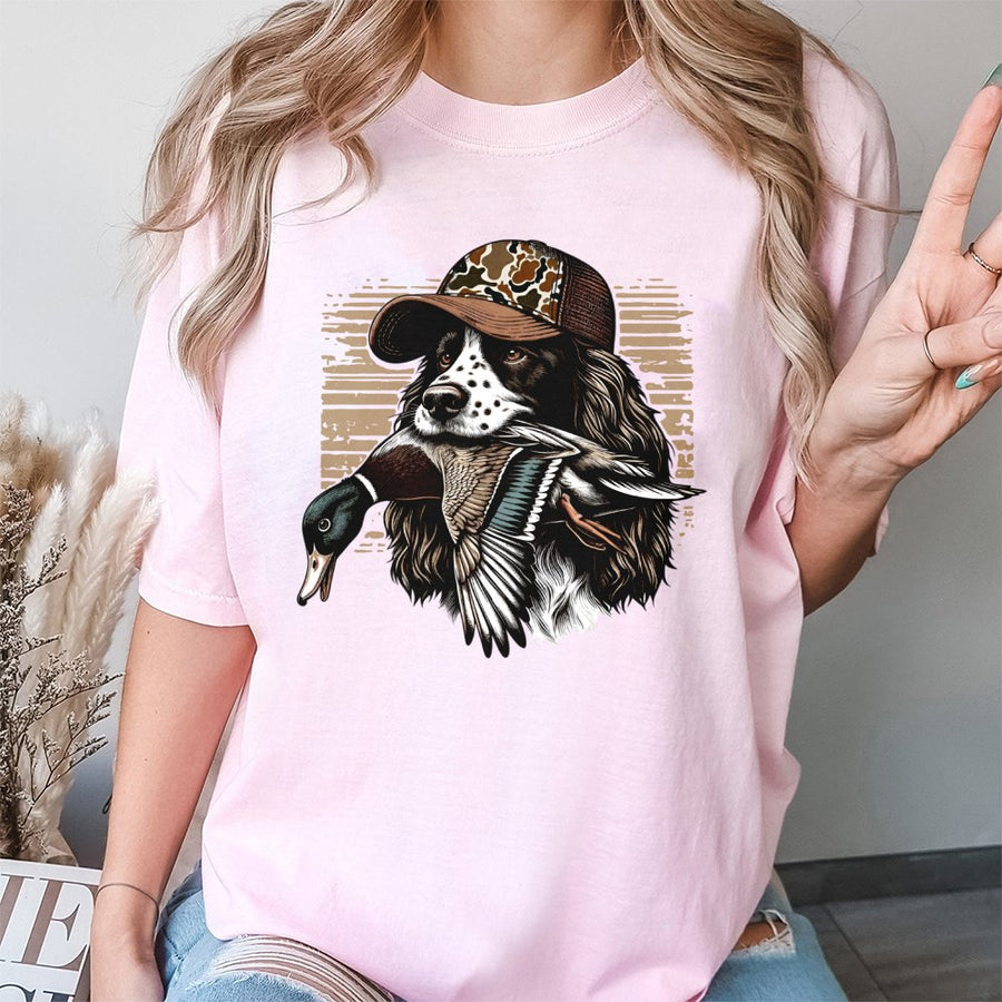 Springer Spaniel T-Shirt | Mallard Duck Hunting Graphic | Premium 100% Cotton Apparel | Gift for Bird Dog Owner & Waterfowl Hunter