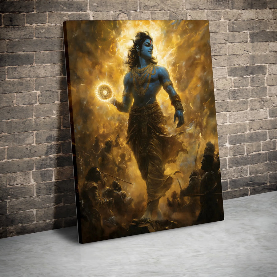 Lord Krishna Canvas Print | Mahabharata Battlefield Art | Premium 1.25 Inch Gallery Wrap | Hindu Deity Home Decor Gift