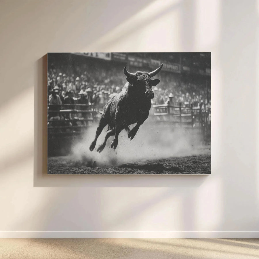Vintage Rodeo Bull Canvas Art | Black and White Western Photography | Premium Gallery Wrapped Canvas | Man Cave & Rustic Home Decor
