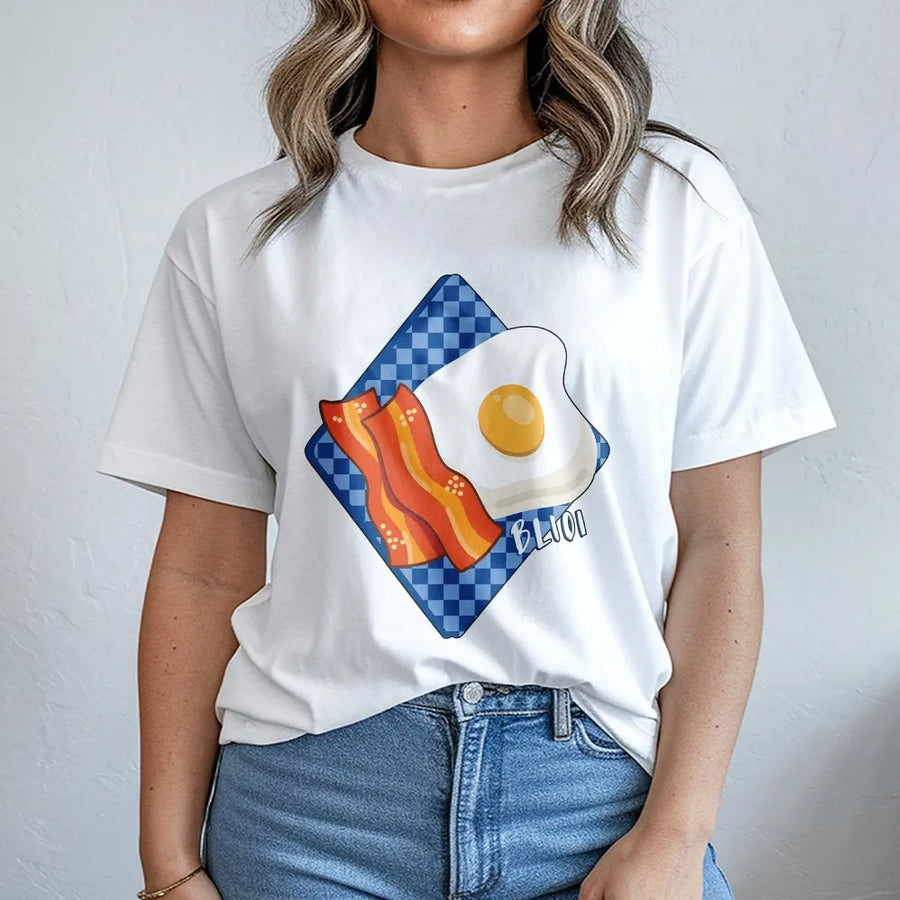 Baseball Breakfast T-Shirt | Bacon and Eggs Retro Diner Graphic | 100% Premium Cotton Tee | Game Day Gift for Baseball Fans
