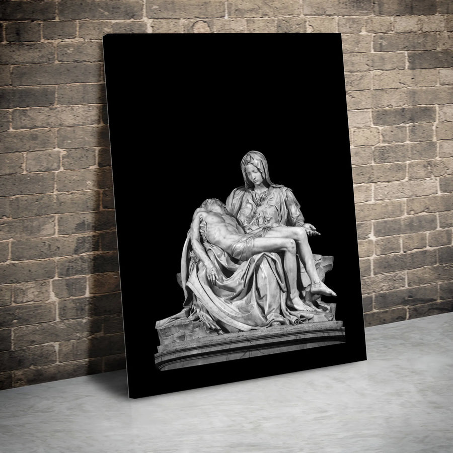 Michelangelo Pietà Canvas Wall Art | Black and White Renaissance Sculpture | Premium Gallery Wrap Canvas | Christian Home Decor Gift