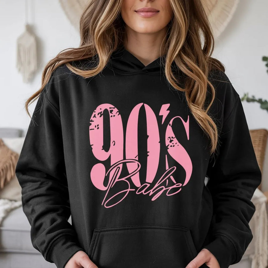 90s Babe Hoodie | Retro Graphic Print Sweatshirt | Soft Cotton Blend Pullover | Nostalgic 90s Outfit Gift for Her