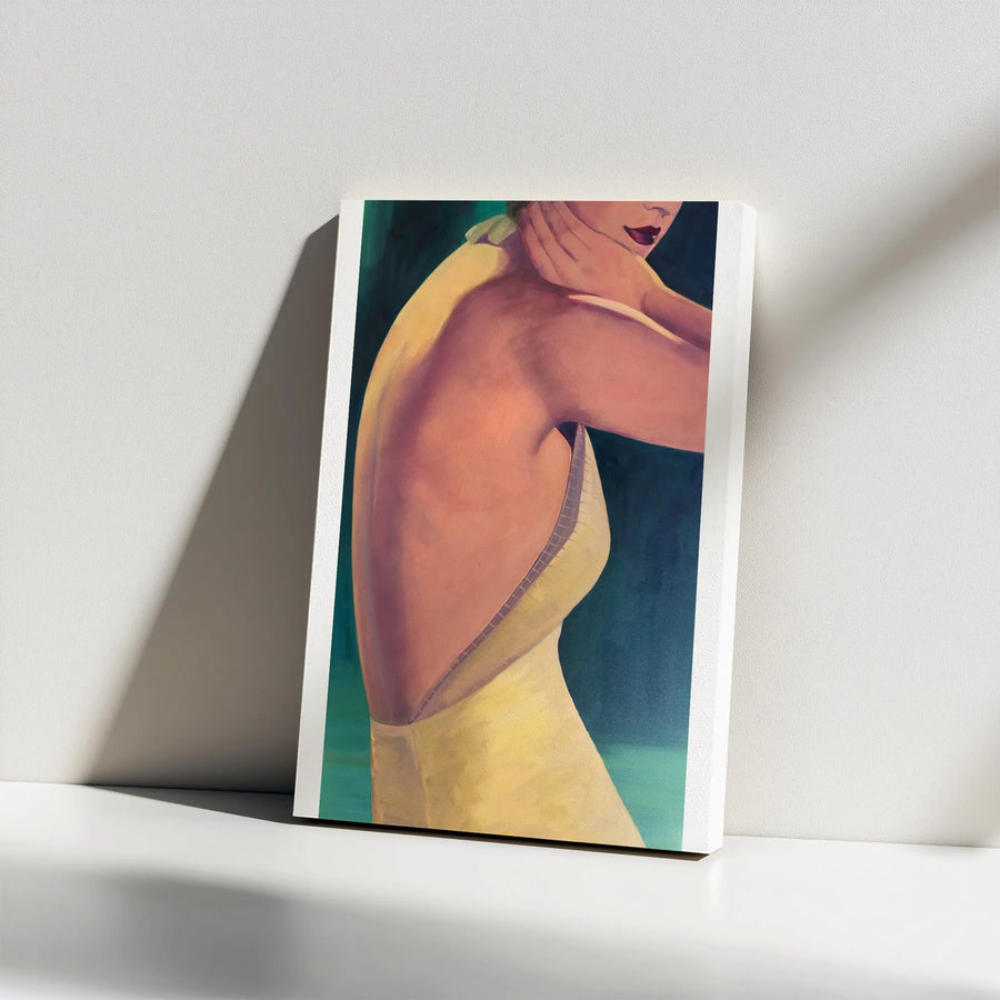 Art Deco Woman Canvas Print | Vintage Backless Evening Gown Portrait | Gallery Wrapped Thick Canvas | Elegant Home Decor Gift