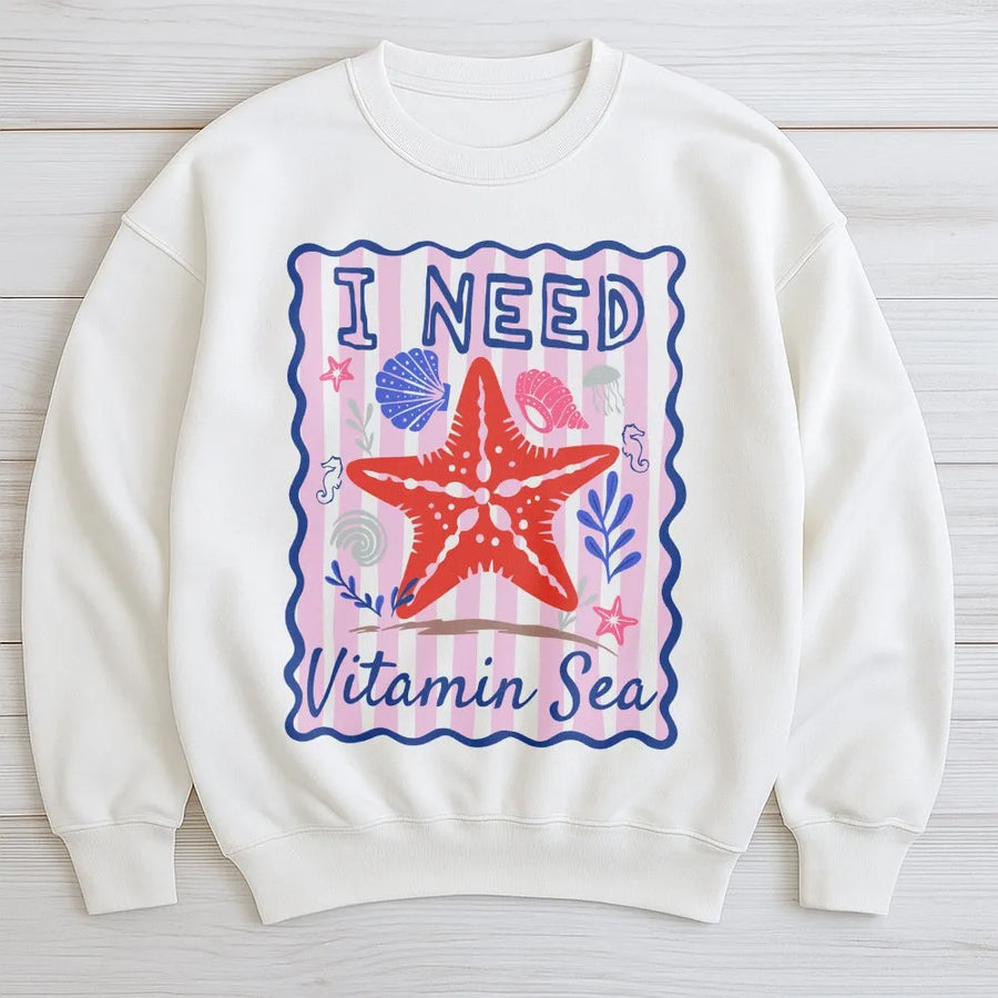 Vitamin Sea Shirt | Boho Starfish & Seashell Graphic | Premium Comfort Colors Cotton | Preppy Summer Vacation Gift for Beach Lovers