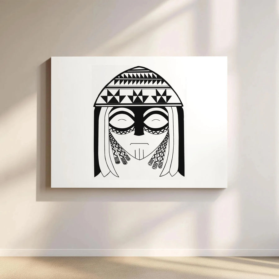 Tribal Mask Canvas Print | Abstract Geometric Pattern Wall Art | Premium Gallery-Wrapped 1.25" Profile | Modern Home & Office Decor Gift