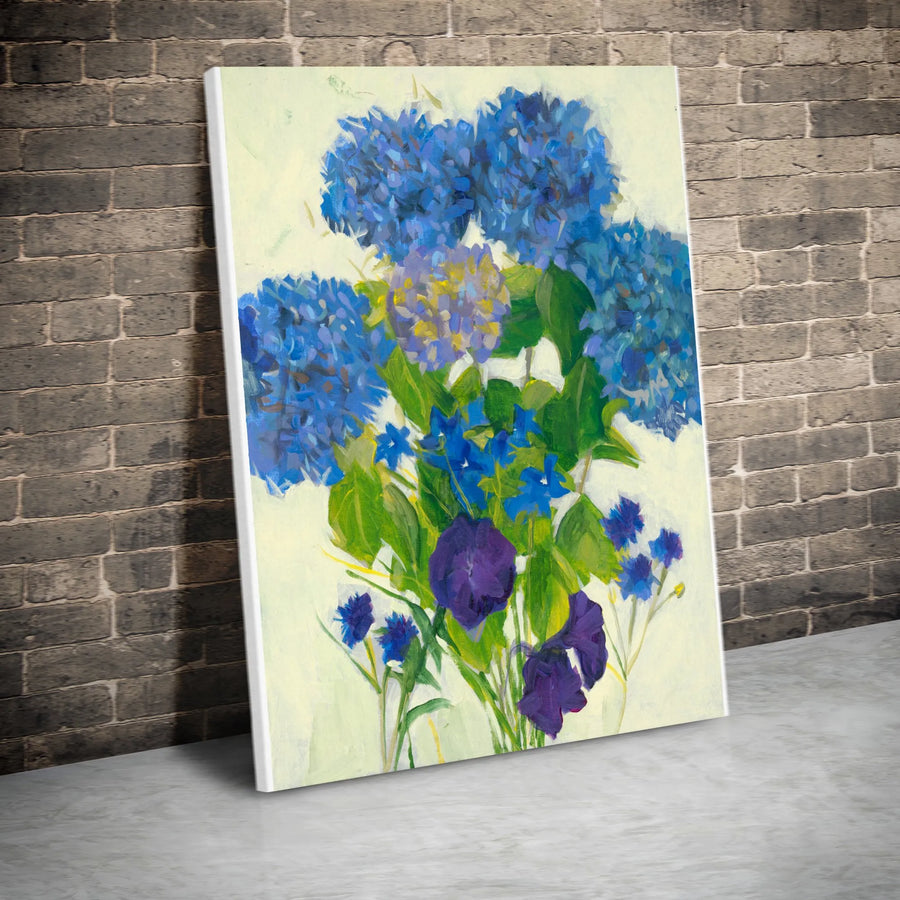 Blue Hydrangea Canvas Wall Art | Vintage Botanical Bouquet Painting Print | Premium Gallery Wrapped Canvas | Farmhouse Living Room Decor Gift