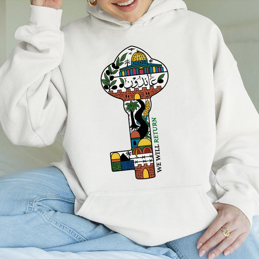 Palestine Key Hoodie | We Will Return Arabic Art Design | Premium Cotton-Blend Pullover | Meaningful Gift for Palestinian Solidarity and Support