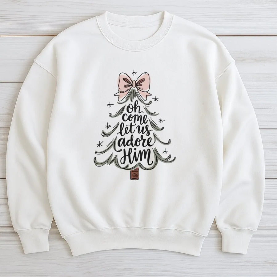 Oh Come Let Us Adore Him Sweatshirt | Minimalist Christmas Tree Design | Premium Cotton Blend | Religious Holiday Gift for Her