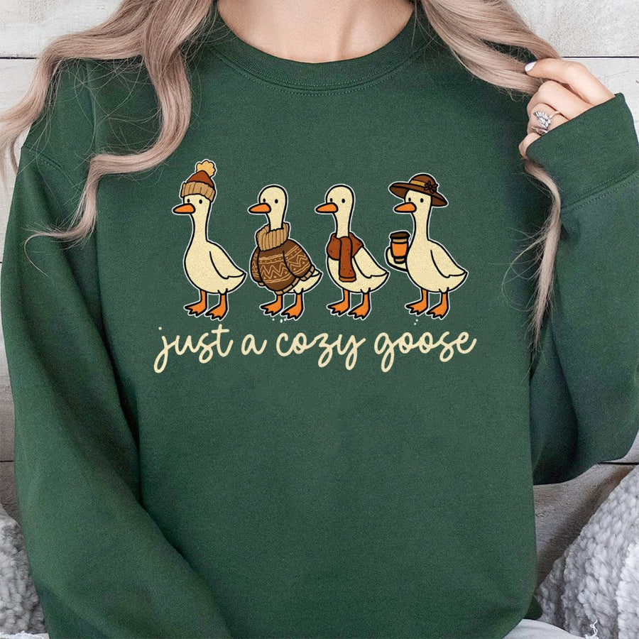 Just A Cozy Goose Sweatshirt | Cute Fall Animal Graphic Design | Premium Cotton Blend Unisex Pullover | Autumn Aesthetic Gift for Goose Lovers
