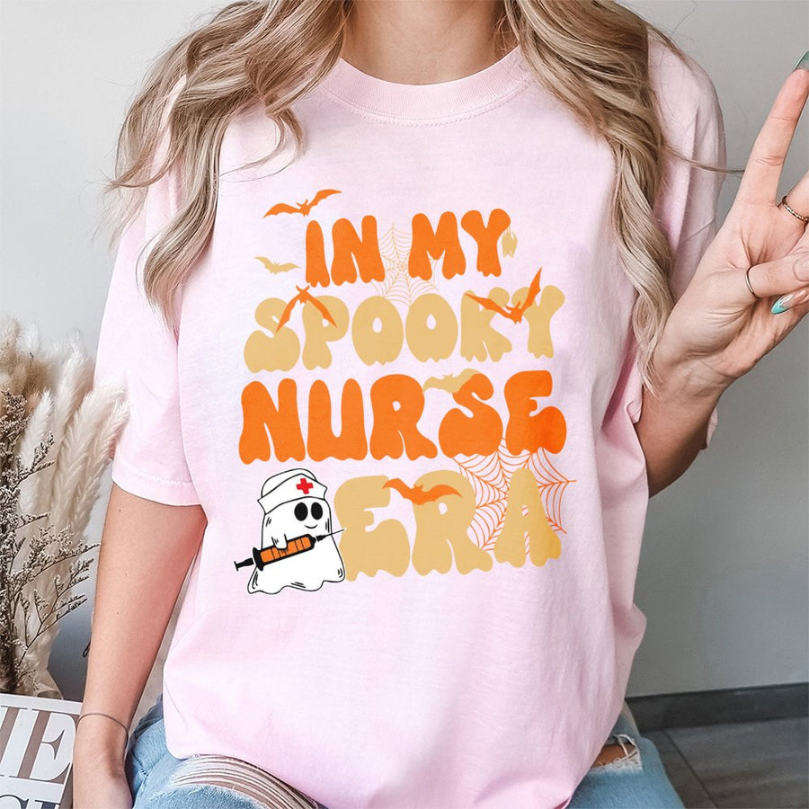 In My Spooky Nurse Era T-Shirt | Retro Ghost Graphic Halloween Tee | 100% Cotton Premium Comfort | Cute RN Graduation Gift for Nurses