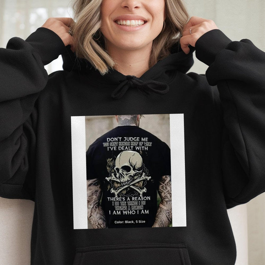 Skull Quote Graphic Hoodie | Don't Judge Me Skeleton Art Print | Premium Cotton-Polyester Blend | Edgy Unisex Gift for Men and Women