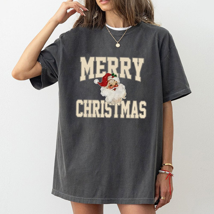 Vintage Merry Christmas Santa T-Shirt | Retro Festive Graphic Tee | 100% Premium Cotton | Cute Holiday Gift for Men and Women
