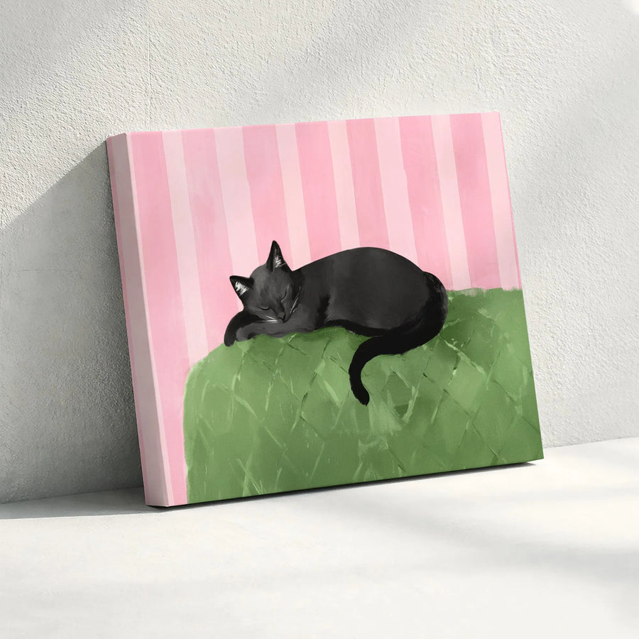 Sleeping Black Cat Canvas Wall Art | Modern Painterly Illustration | Fade-Resistant Gallery Print | Unique Gift for Cat Mom