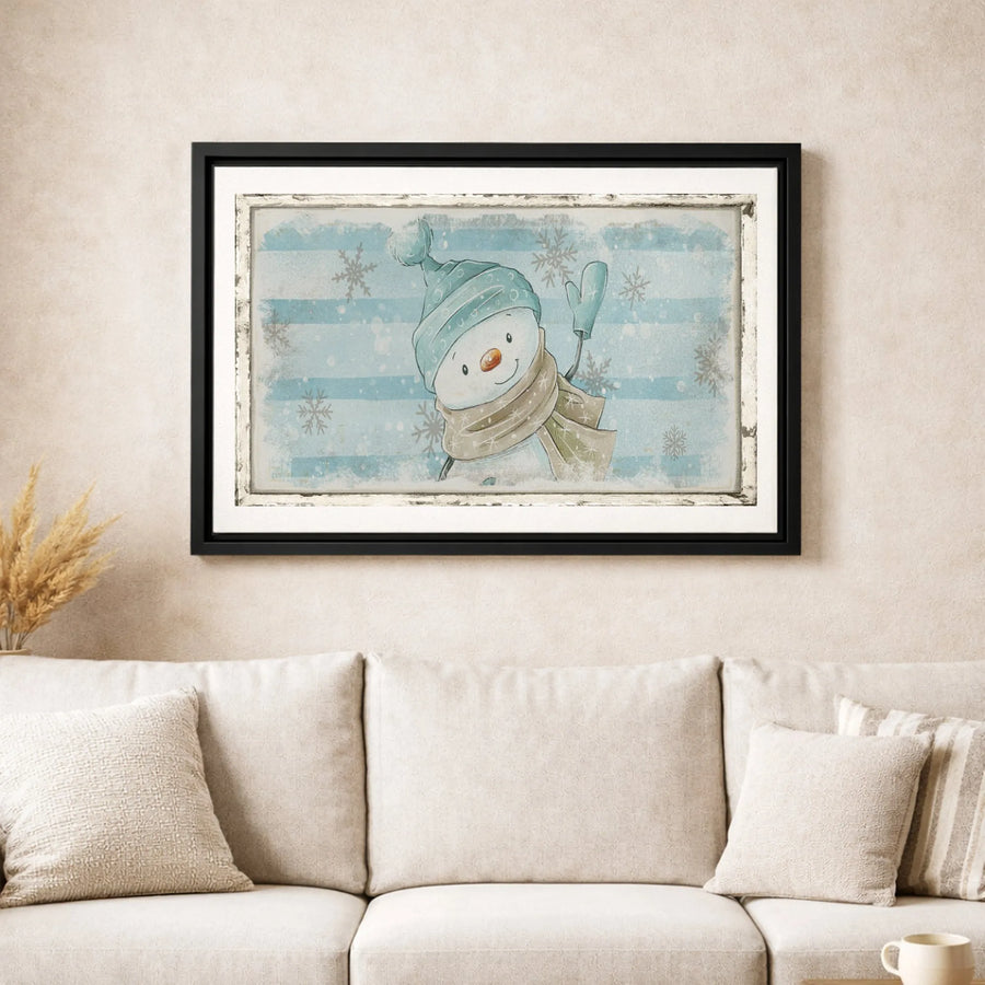 Vintage Snowman Canvas Art | Whimsical Winter Snowflake Wall Decor | Premium Fade-Resistant Gallery Wrap | Festive Christmas Holiday Home Gift