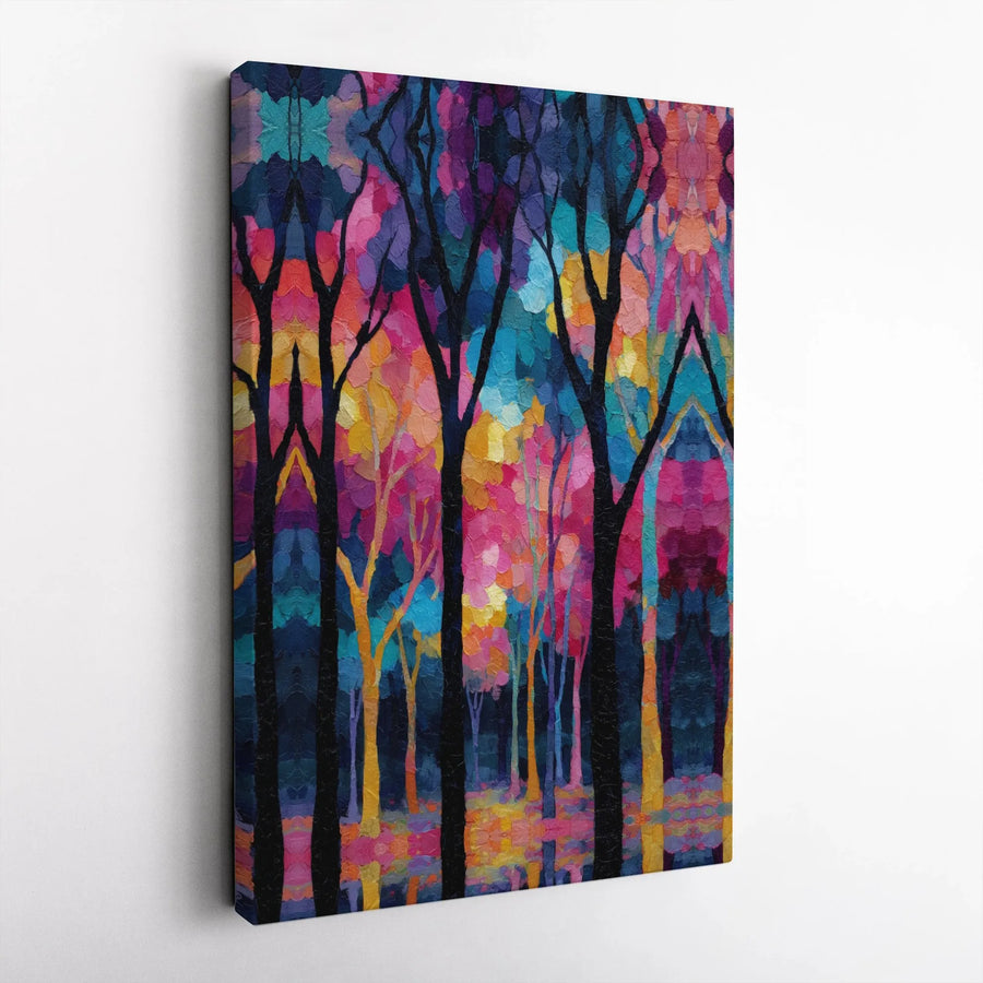 Abstract Forest Canvas Wall Art | Colorful Tree Silhouette Print | 1.25" Premium Gallery Wrap | Modern Home Office Decor