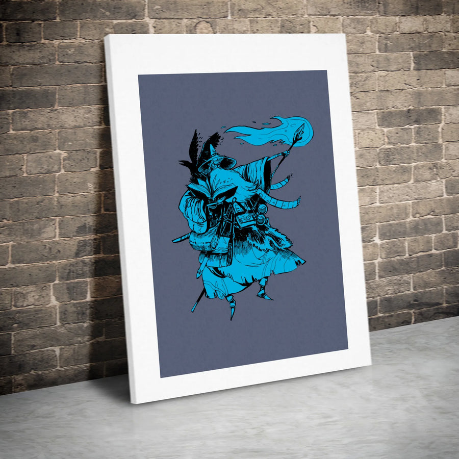 Fantasy Wizard Vertical Canvas | Minimalist Sorcerer Illustration | Premium Thick Gallery Print | Modern Gamer Room Decor Gift