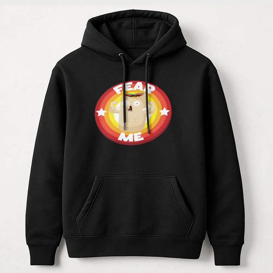 Fear Me Burrito Hoodie | Funny Muscular Flexing Food Graphic Tee | Soft Cotton | Novelty Gift for Gym Goers & Foodies