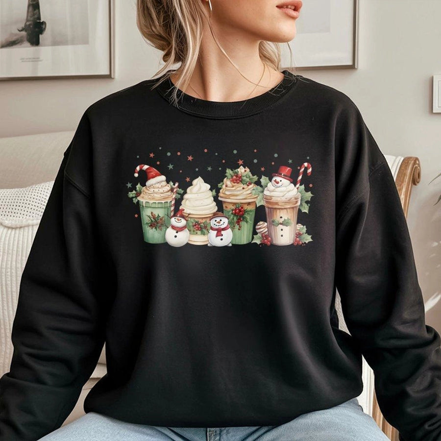 Christmas Coffee Sweatshirt | Snowman Latte Festive Design | Premium Cotton Blend | Cozy Holiday Gift for Coffee Lovers