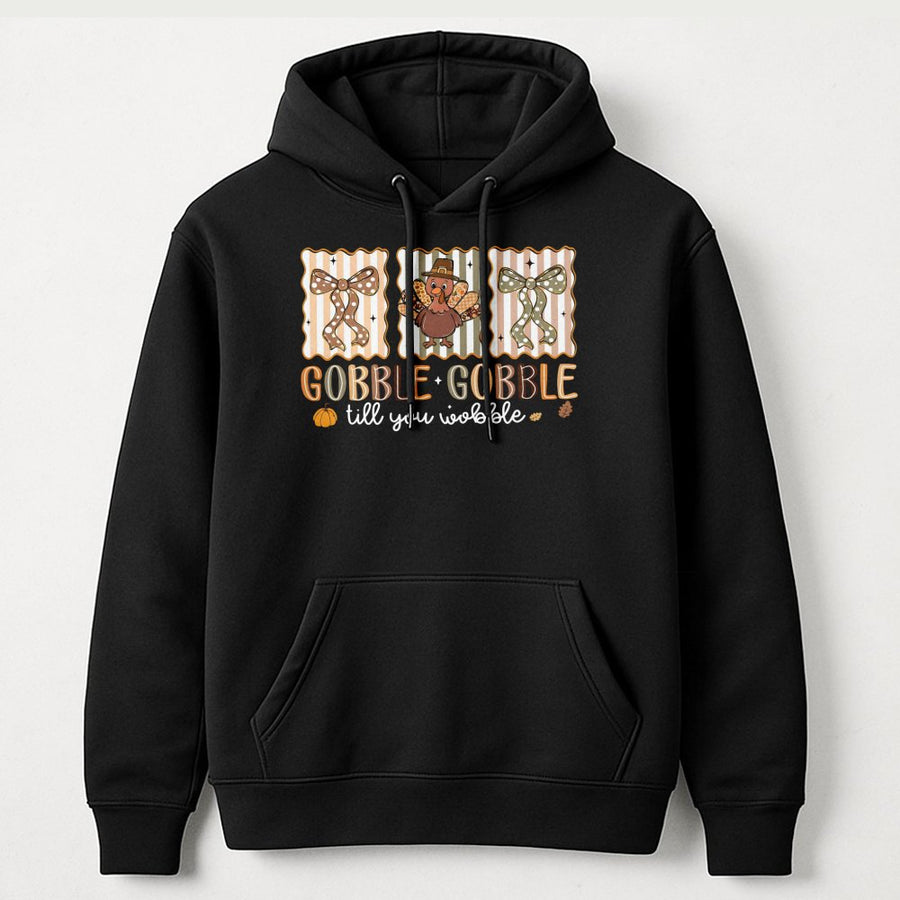 Gobble Gobble Till You Wobble Hoodie | Funny Thanksgiving Turkey Graphic | Premium Cotton Blend | Unisex Gift for Turkey Day Lovers