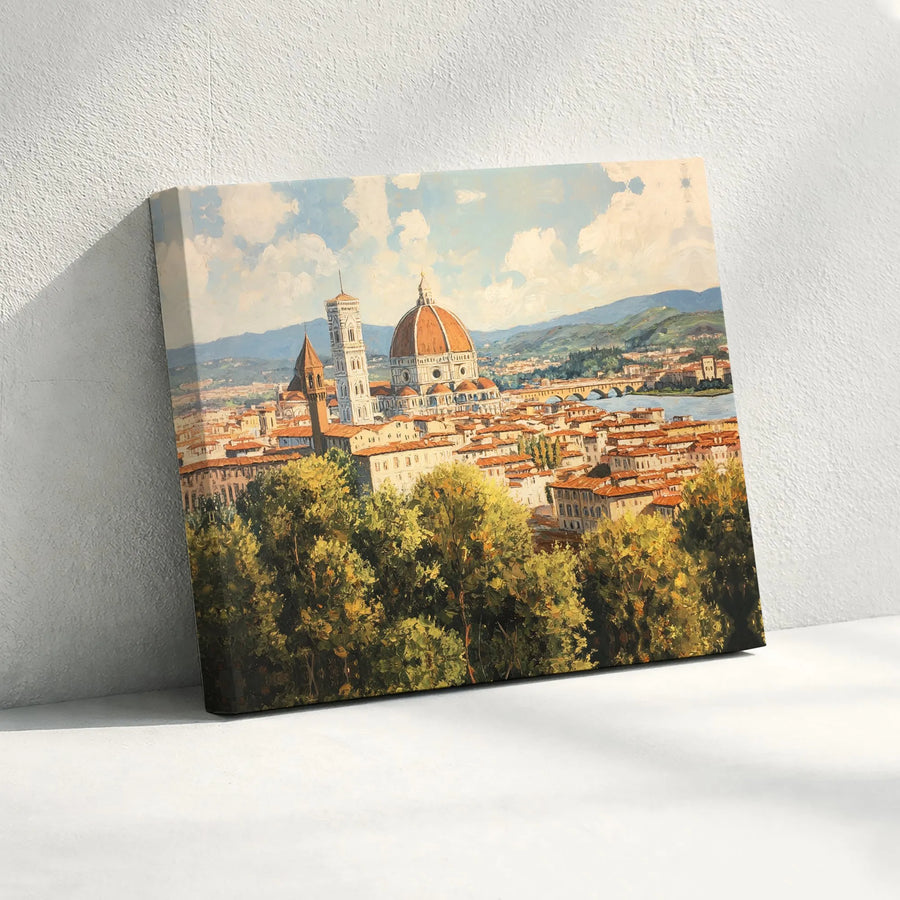 Florence Italy Cityscape Canvas | Duomo Cathedral Oil Painting Art | Premium Gallery Wrapped Print | Travel Wall Decor Gift