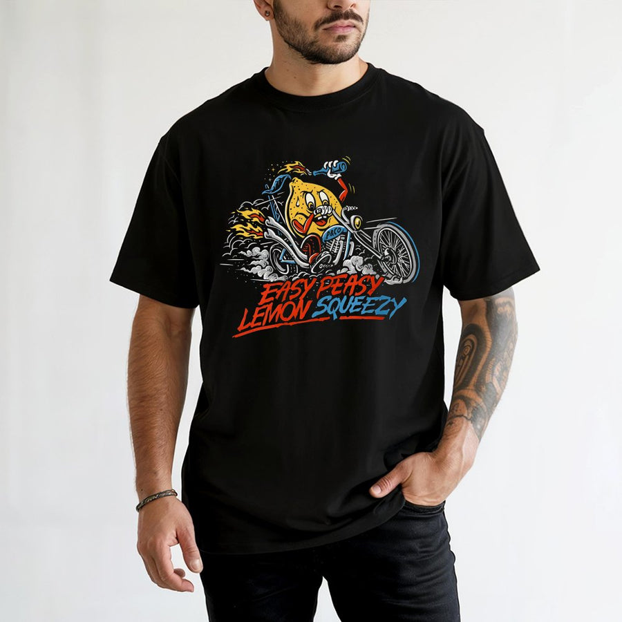 Easy Peasy Lemon Squeezy T-Shirt | Retro Motorcycle Lemon Graphic | Premium 100% Cotton Tee | Funny Biker Lover Gift for Her