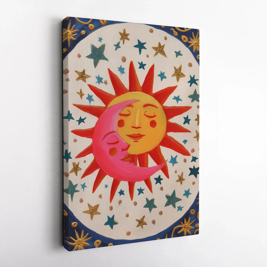 Celestial Sun and Moon Canvas Wall Art | Bohemian Mystical Artwork | Premium Gallery Wrapped Canvas | Spiritual Home Decor Gift