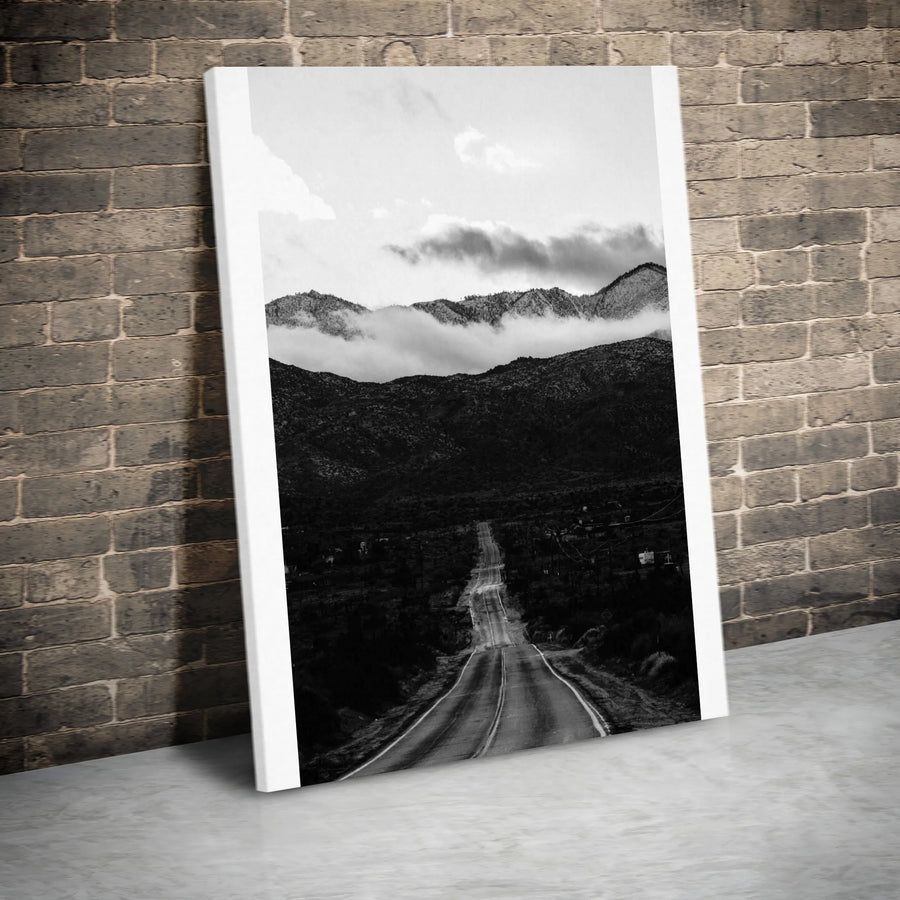 Mountain Road Canvas Print | Moody Black and White Road Art | Premium Fade-Resistant Print | Modern Living Room Wall Decor
