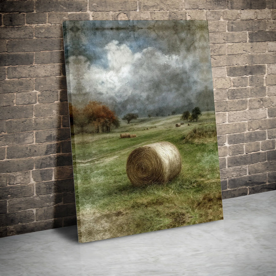 Hay Bales Farmhouse Canvas Wall Art | Rustic Countryside Painting Print | Premium Gallery Wrapped Canvas | Farmhouse Living Room Decor Gift