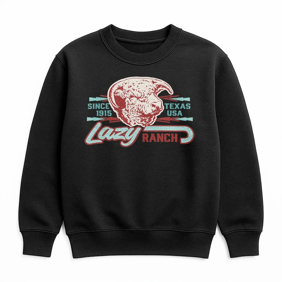 Lazy J Ranch Sweatshirt | Vintage Texas Ram Skull Graphic | Soft Cotton Western Wear | Gift for Cowboy or Rancher