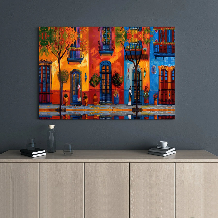 Latin American Street Canvas | Vibrant Colorful Cityscape Wall Art | 1.25 Inch Premium Gallery Wrap | Fine Art Home Decor Gift