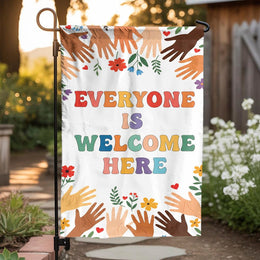 Everyone Is Welcome Here Garden Flag | Inclusive Diversity Yard Decor | Weather-Resistant Polyester | Warm Welcoming Gift for Home or School