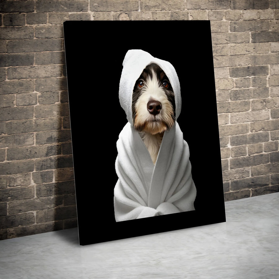 Funny Dog Canvas Wall Art | Dog in Bathrobe Portrait | Premium Gallery Wrapped Canvas | Gift for Dog Lover Bathroom Decor