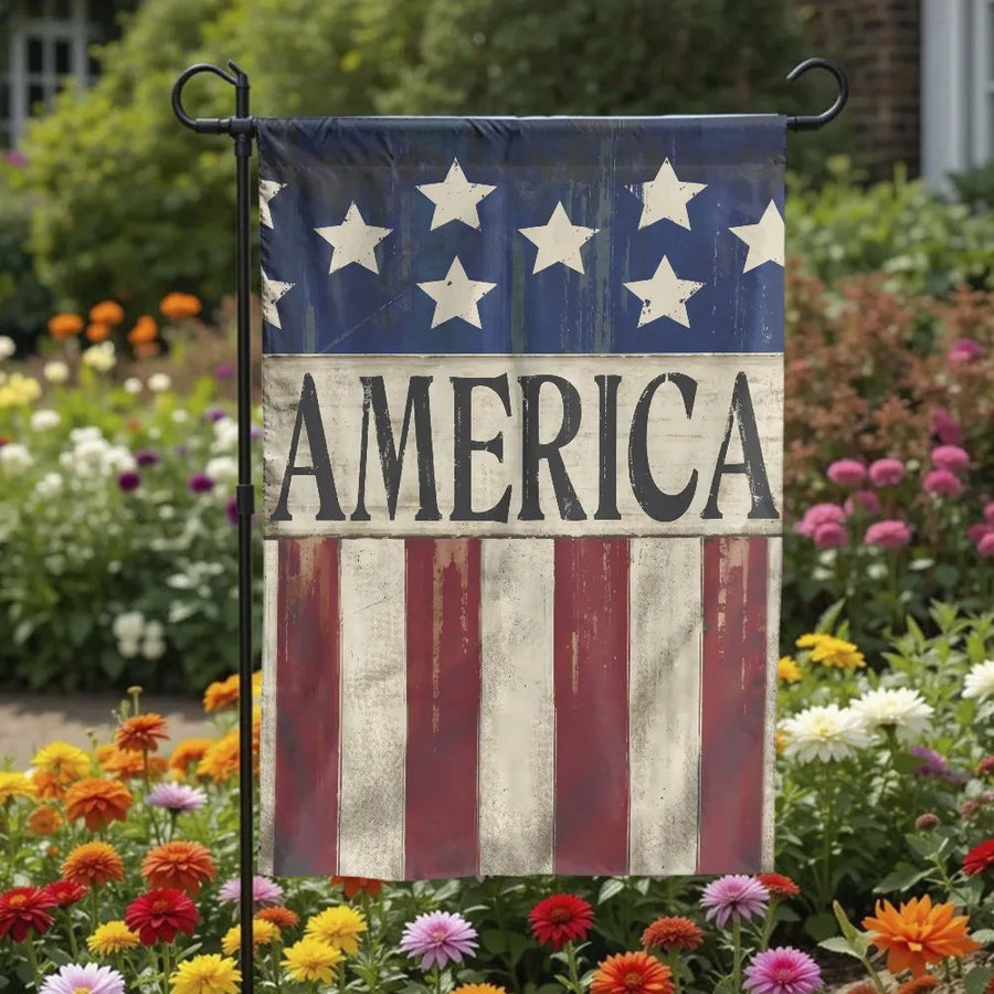 Patriotic America Garden Flag | Rustic Distressed Stars and Stripes Vintage Design | Double-Sided Durable 100% Polyester | Premium Outdoor Yard Decor & 4th of July Gift