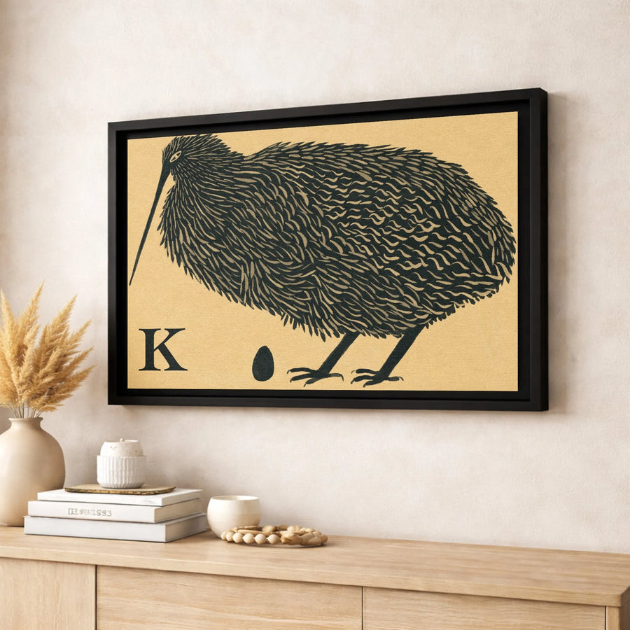Kiwi Bird Wall Art Canvas | Vintage Style Animal Illustration Print | Premium Fade-Resistant Gallery Wrap | Nursery & Home Decor Gift