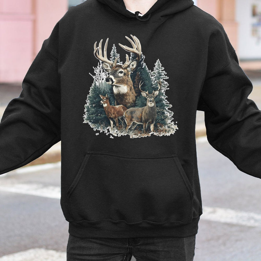 Deer Hunting Hoodie | Vintage Forest Wildlife Graphic | Premium Cotton Blend | Nature Lover Gift for Men and Women