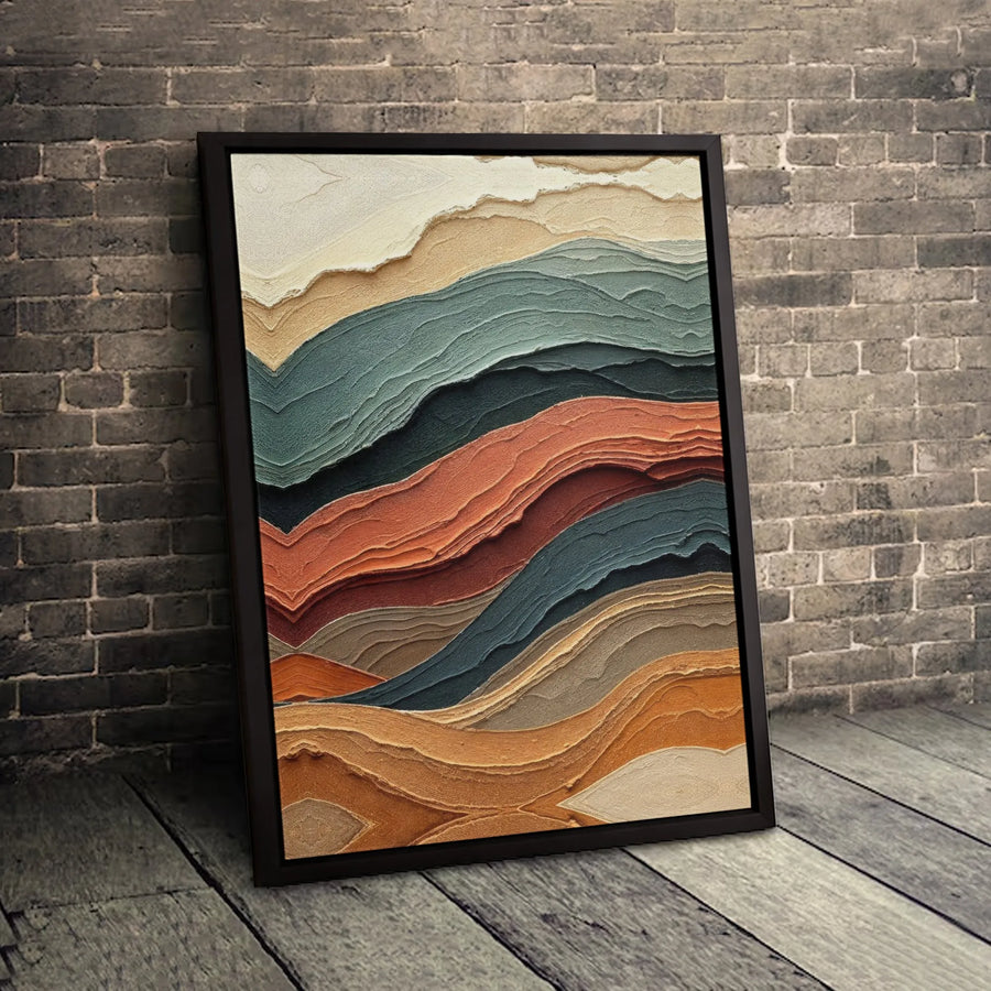 Abstract Landscape Wall Art | Textured Earth Tone Wavy Layers Canvas Print | Premium Gallery Wrap Decor | Modern Minimalist Home Office Gift
