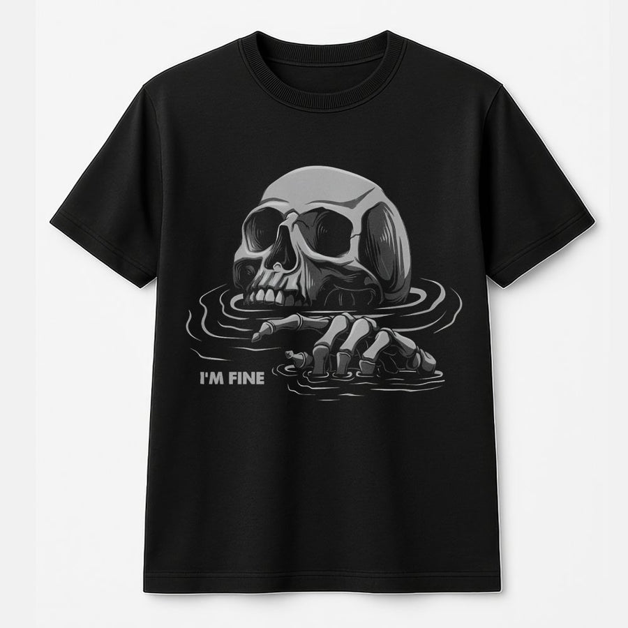 I'm Fine Skeleton T-Shirt | Drowning Skull Graphic Design | 100% Premium Cotton Tee | Sarcastic Humor Gift for Men and Women