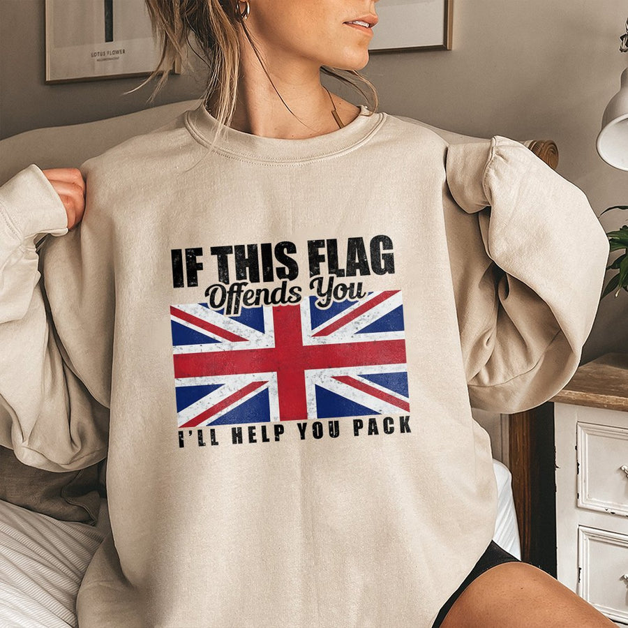 British Flag Sweatshirt | Union Jack Patriot Graphic Print | Cotton Blend Unisex Pullover | Patriotic UK Pride Gift For Men And Women