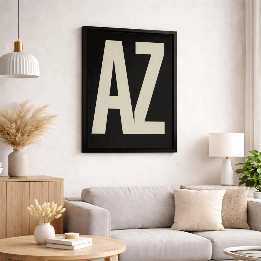 AZ Letter Typography Canvas Wall Art | Minimalist Black and White Poster | Premium Gallery Wrap Print | Modern Home Office Decor Gift