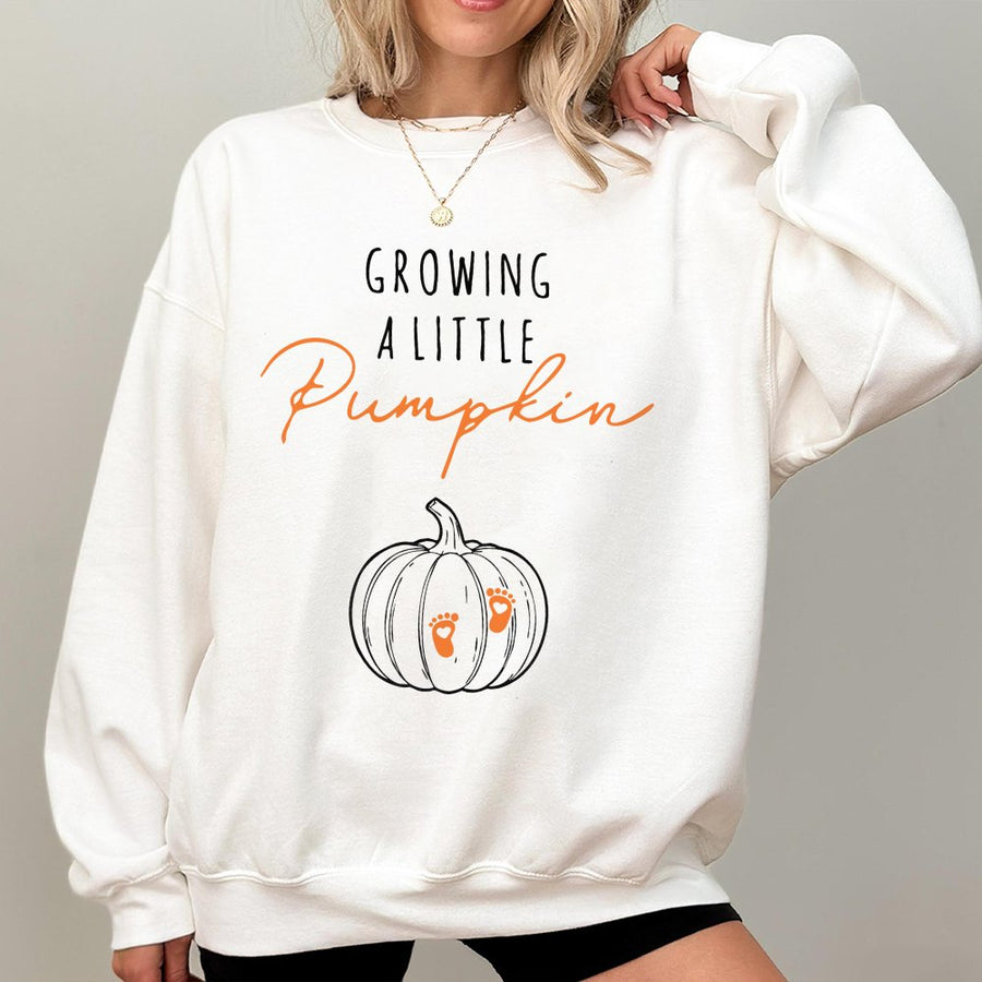 Growing A Little Pumpkin Sweatshirt | Fall Pregnancy Announcement Design | Premium Cotton Blend | Cute Expecting Mom Gift for Autumn