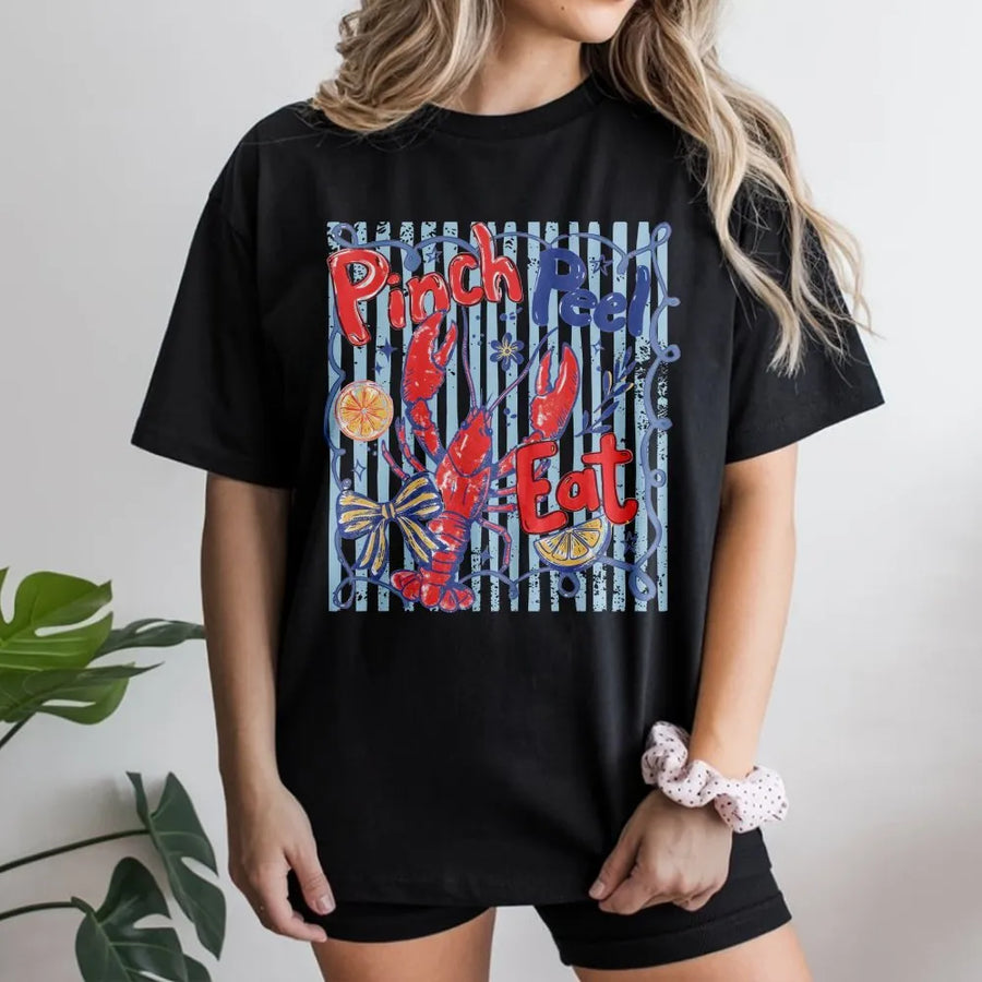 Crawfish Boil T-Shirt | Pinch Peel Eat Retro Graphic | Premium Cotton-Blend Sweatshirt | Southern Foodie Gift for Crawfish Season