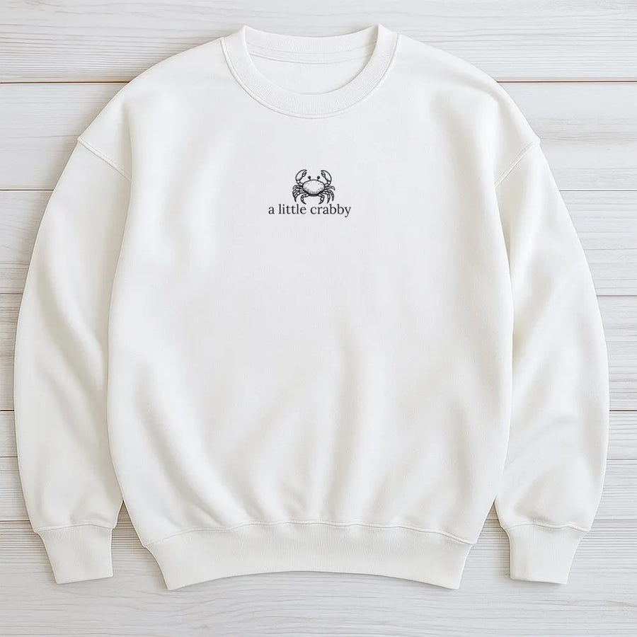 A Little Crabby Sweatshirt | Minimalist Crab Graphic Sweatshirt | Premium Cotton Blend | Funny Summer Gift for Beach Lover