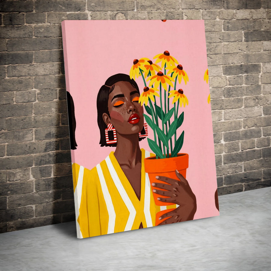 Black Woman Art Canvas Print | Vibrant Floral Portrait Illustration | Premium Gallery Wrapped Canvas | Modern Feminine Home Decor Gift