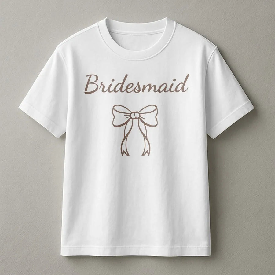 Bridesmaid T-Shirt | Elegant Script with Bow Design | Premium Cotton Blend | Bridal Party Gift, Maid of Honor & Bachelorette Apparel